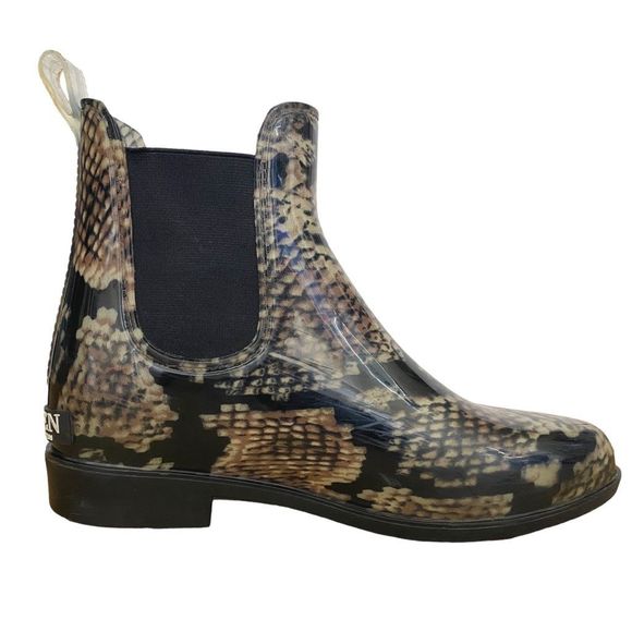 Lauren Ralph Lauren Tally Bo Rai Snakeskin Rubber Booties - Size 7 - Picture 1 of 7